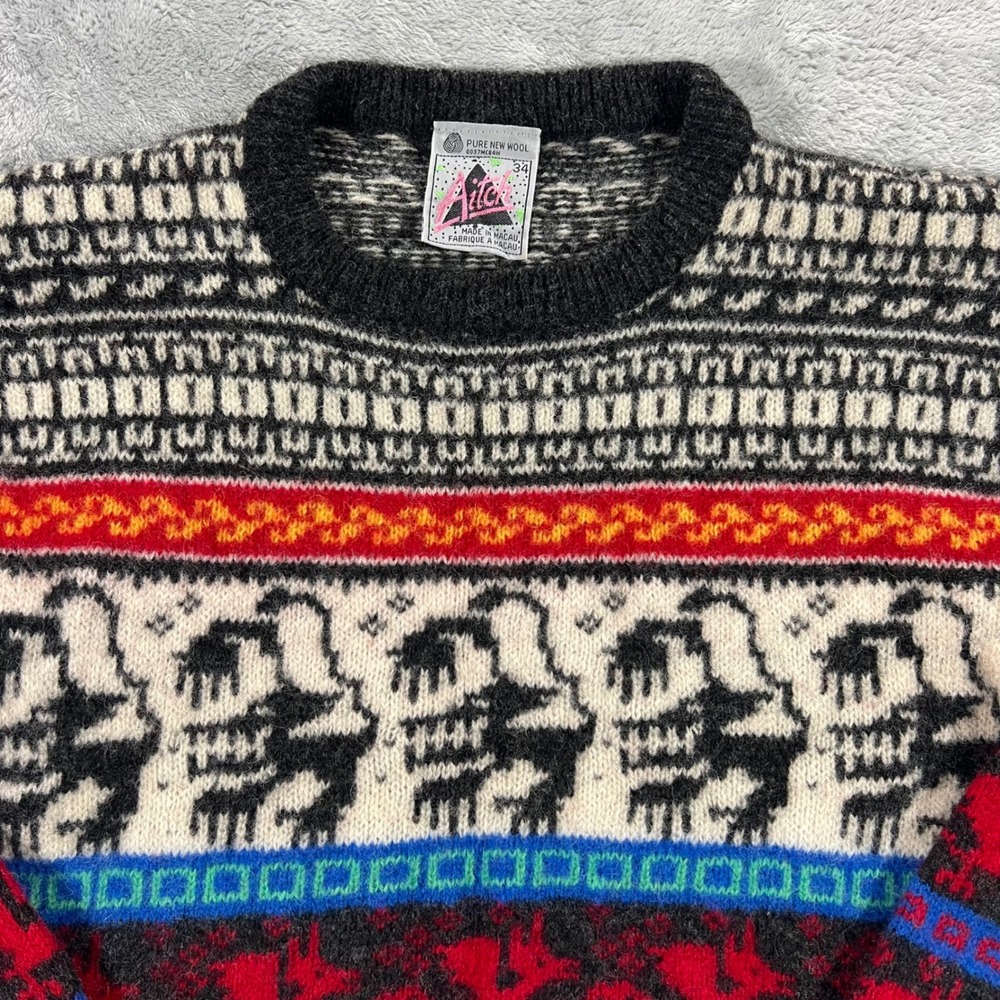 AITCH Wool Fair Isle Dragon Sweater Womens 34 Multicolor Vintage Cozy‎